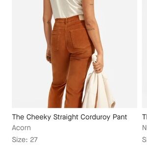 Everlane The Cheeky Straight Corduroy Pant, size 27, color acorn